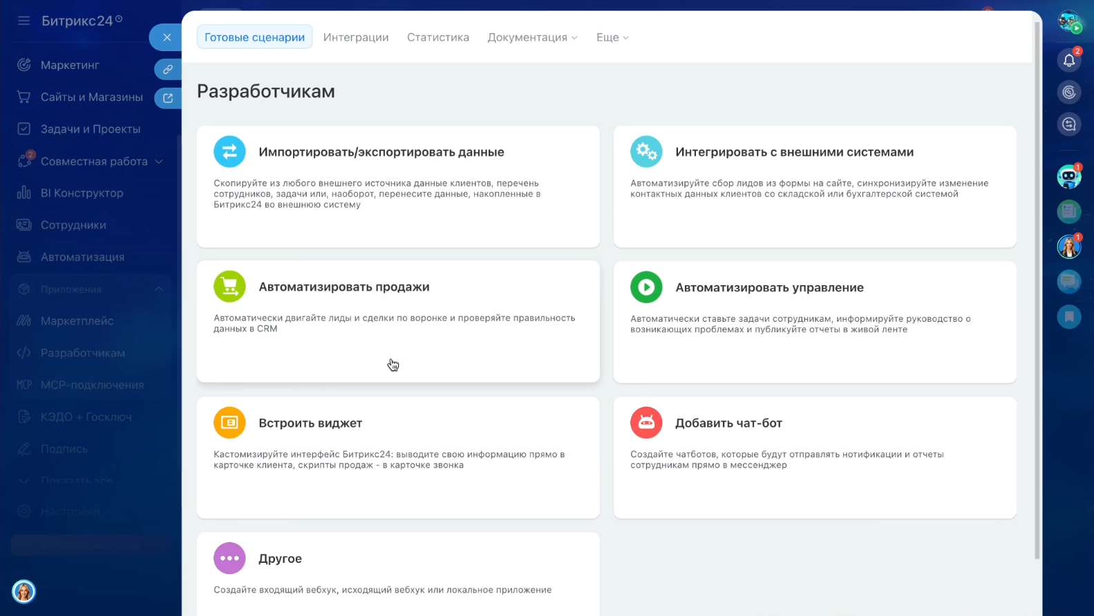 Раздел Разработчикам — выбор категории «Другое»